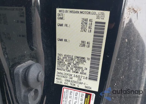 2013 Nissan Altima 2.5 S z USA, uszkodzony, nr VIN 1N4AL2EP1DC160718